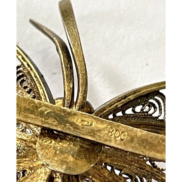 Two Tone Butterfly Brooch 800 Silver Cannetille Spun Silver Gold Silver Color - Picture 3 of 7